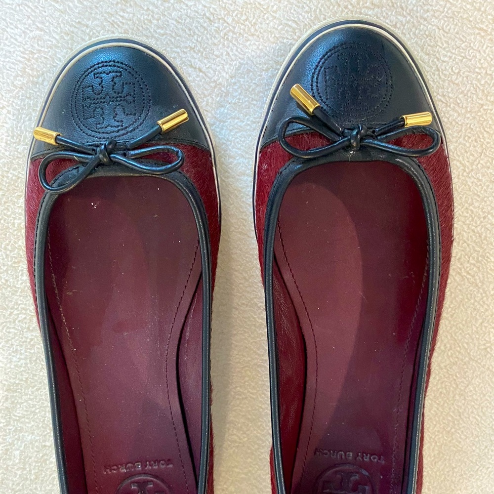Tory Burch canvas flats calf hair with bow detail